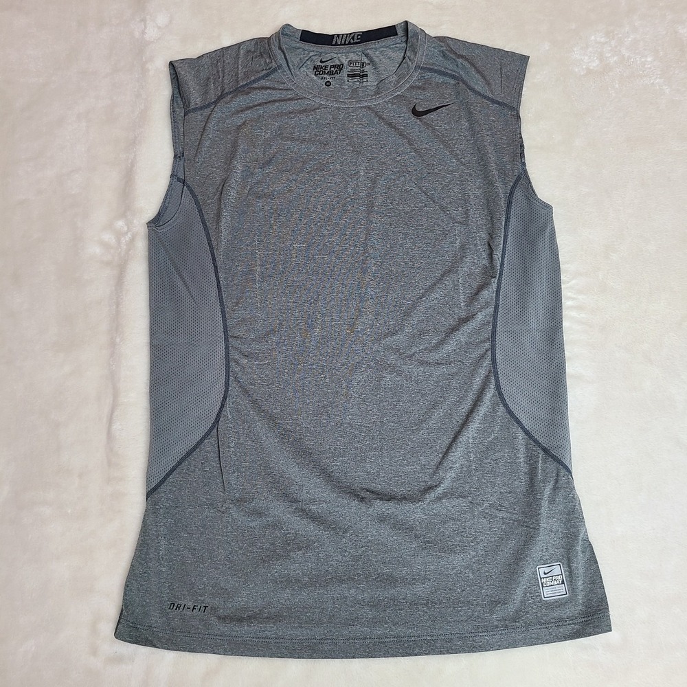 Nike Pro Combat Core Dri-FIT Sleeveless Compression Shirt Mens M Gray Fitted